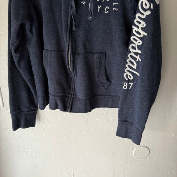 Aeropostale Y2k Style Navy Zip Up Hoodie Sweatshirt Logo Graphic‎ XL Full Zip - Picture 3 of 8
